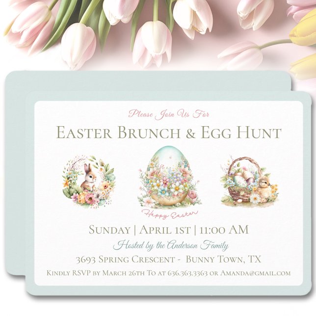 Invitation Vintage Brunch de Pâques Chasse aux oeufs Bleu Inv (Vintage Easter Brunch Egg Hunt Blue Invitation)
