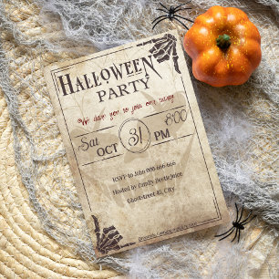 Invitation Vintage brune fêlée crâne adulte halloween partie