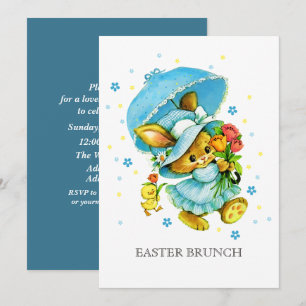 Invitation Vintage Bunny Custom Brunch de Pâques