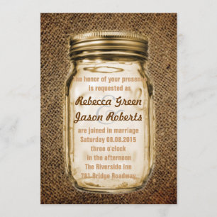 Invitation vintage burlap pays rustique mason jar mariage