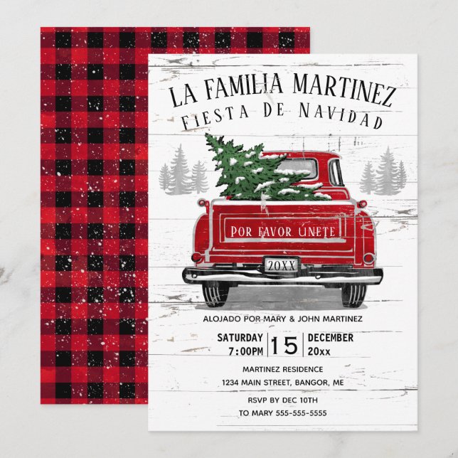 Invitation Vintage Camion Rouge Russe Espagne fête de Noël (Devant / Derrière)