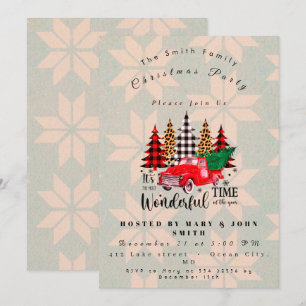 Invitation Vintage Camion Rouge Russe Fête de Noël de la fami