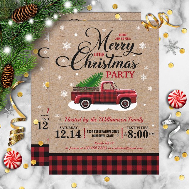 Invitation Vintage Camion Rouge Russe Pays Noël (Créateur téléchargé)