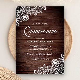Invitation Vintage Campagne Rustique Bois Dentelle Quinceaner