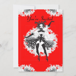 Invitation Vintage Can Can Can Can Dancer Rouge et noir