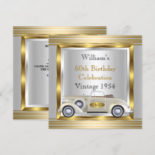 Invitation Vintage Car Mens 60e Anniversaire Party Gold & Sil