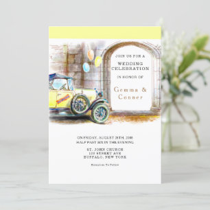 Invitation Vintage Car Village Mariage unique