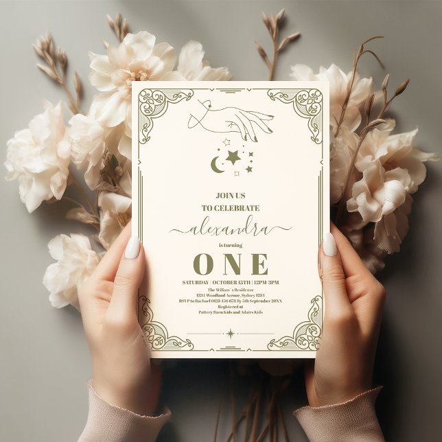 Invitation Vintage céleste Botanique 1er anniversaire (Créateur téléchargé)