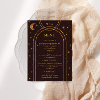 Invitation Vintage Céleste Lune Étoiles Dîner Mariage Menu