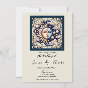 Invitation Vintage Celestial Demi-Soleil & Lune Crème Beige