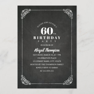 Invitation Vintage Chalkboard Adulte 60e anniversaire
