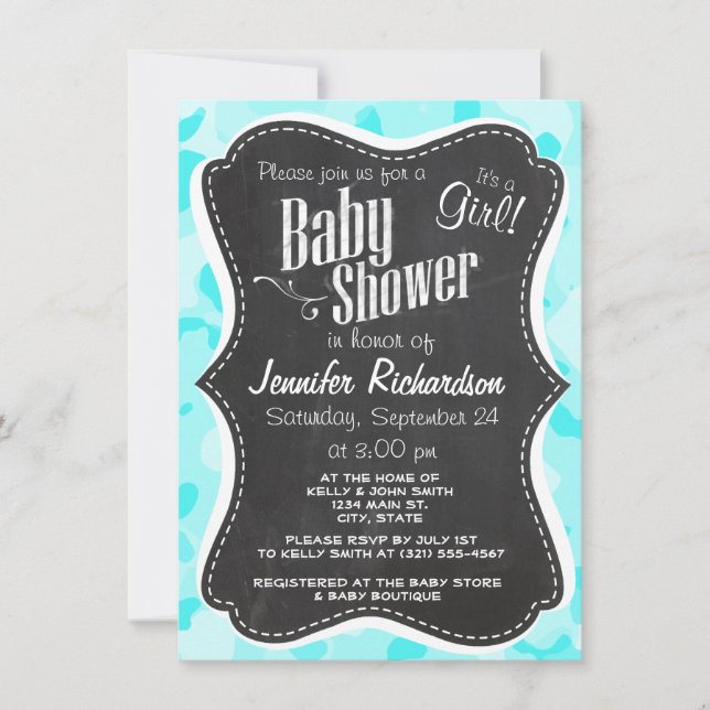 Invitation Vintage Chalkboard; Camo Celeste; Camouflage (Devant)