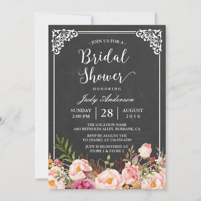 Invitation Vintage Chalkboard Frame Floral Fête des mariées (Devant)