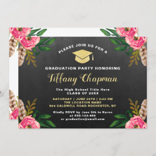 Invitation Vintage Chalkboard Modern Floral Graduation Party