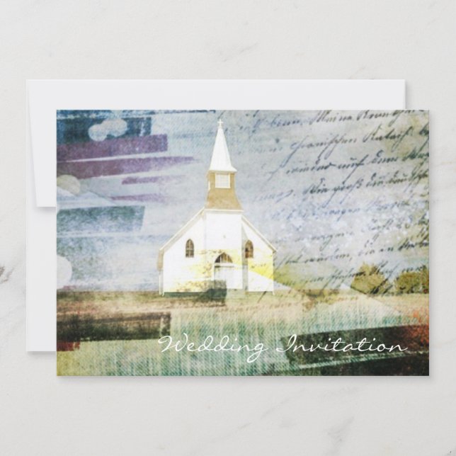 Invitation vintage chapelle de campagne mariage (Devant)