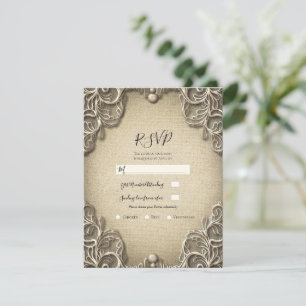 Invitation Vintage charme Sud Burlap mariage dentelle RSVP