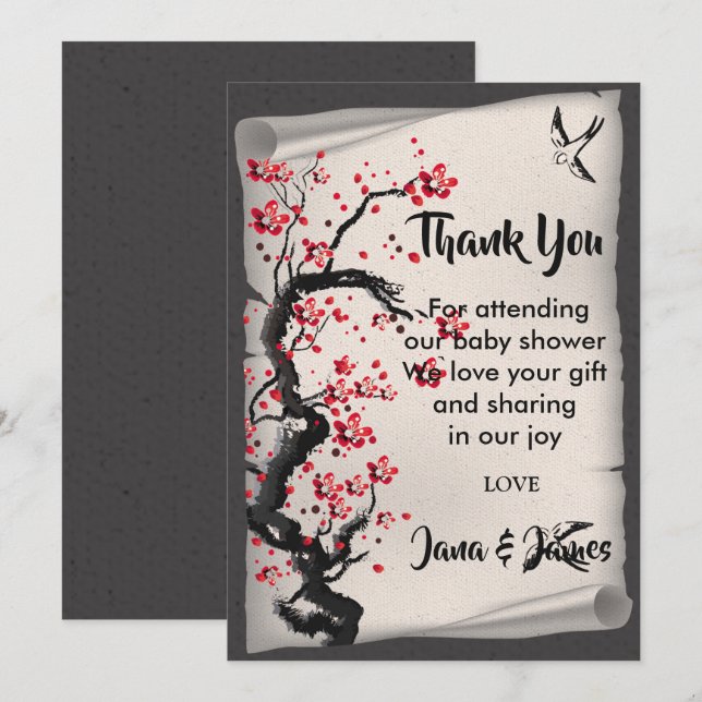 Invitation Vintage Cherry Blossom merci (Devant / Derrière)