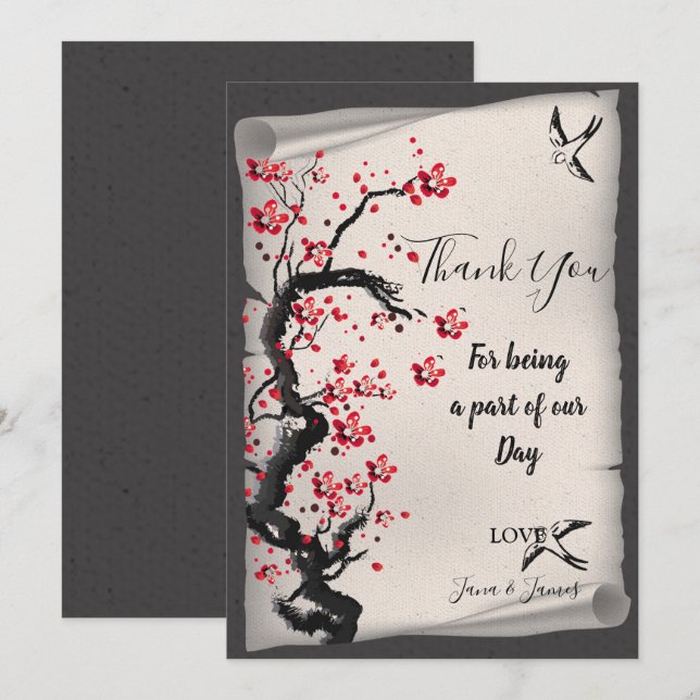 Invitation Vintage Cherry Blossom merci (Devant / Derrière)