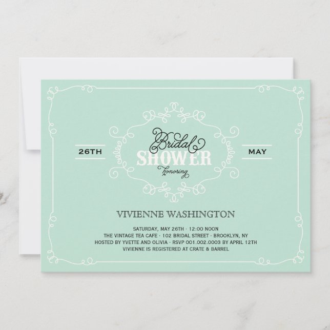 Invitation Vintage Chic Flourish Mint Fête des mariées Invita (Devant)