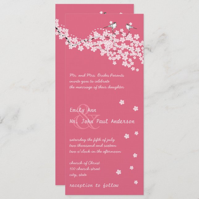 Invitation Vintage chickadee en fleur de cerisier Mariage dam (Devant / Derrière)