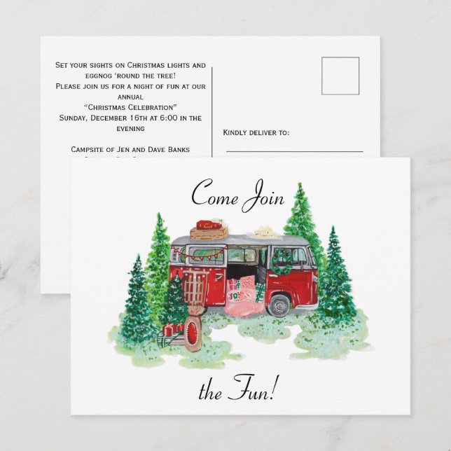 Invitation Vintage Christmas Camper Party (Devant / Derrière)