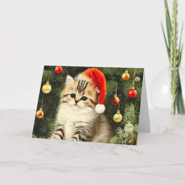 Invitation Vintage Christmas Kitten (Devant)