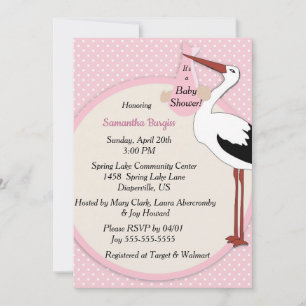 Invitation Vintage cigogne apporte bébé fille douche invitati
