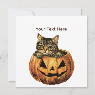 Invitation Vintage Citrouille d'Halloween Kitty