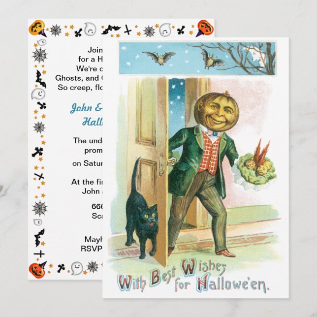 Invitation Vintage Citrouille romantique Halloween (Devant / Derrière)