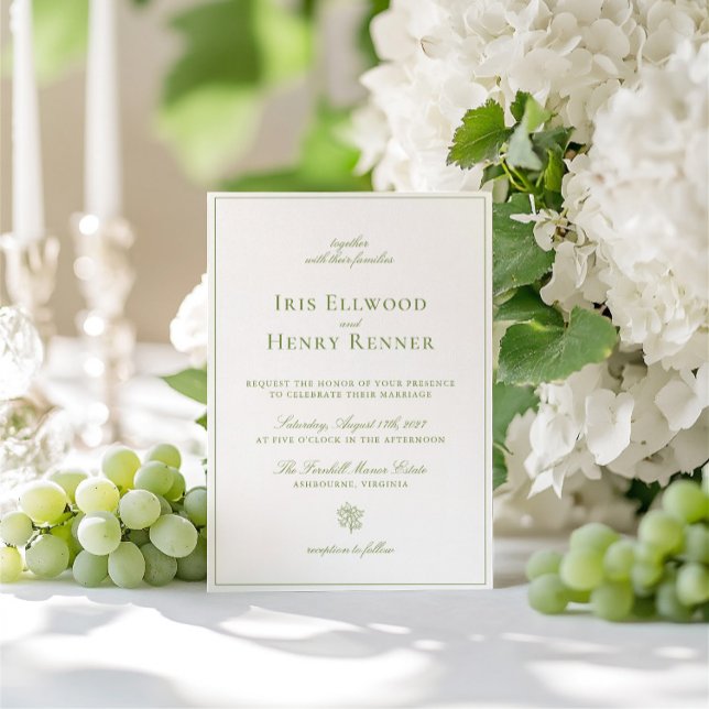 Invitation Vintage classique Vert et Mariage blanc (Classic Vintage Sage Green & White Wedding Invitation)