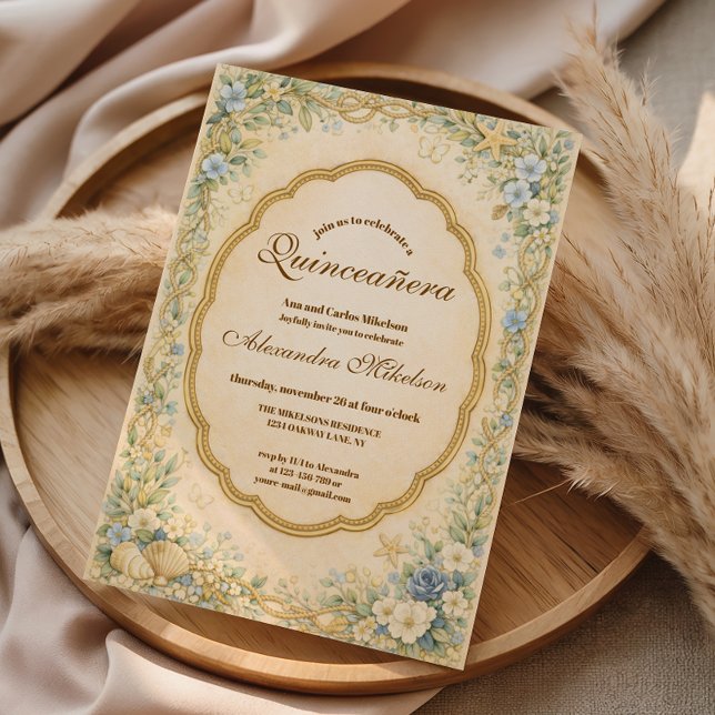 Invitation Vintage Coastal Garden Quinceañera (Créateur téléchargé)