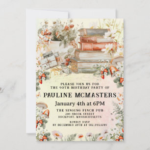 Invitation Vintage Cottagecore livre Lover 90e anniversaire