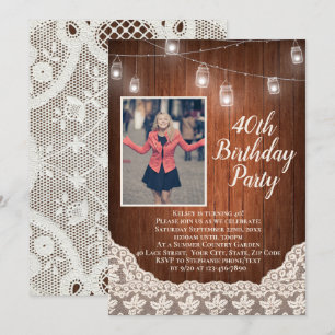Invitation Vintage Country Lights 40e fête d'anniversaire Pho