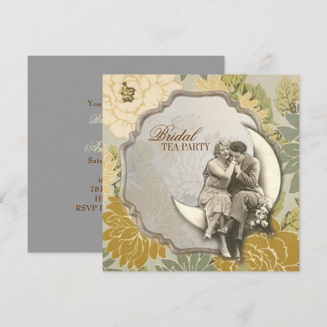 Invitation vintage couple Retro grand gatsby wedding shower (Devant / Derrière)