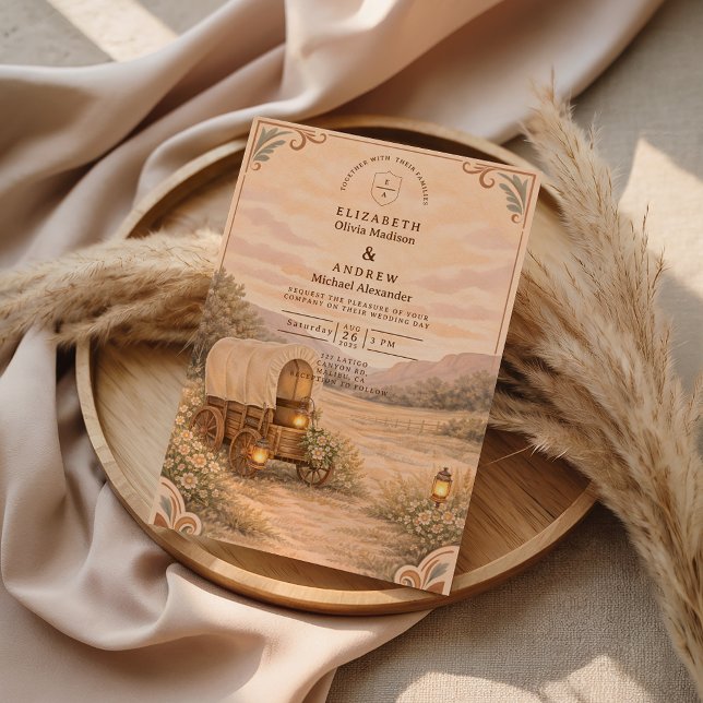 Invitation Vintage Covered Wagon Meadow Wedding (Créateur téléchargé)