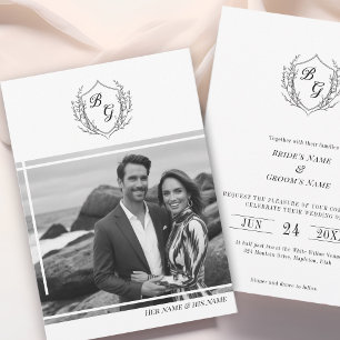 Invitation Vintage Crest élégant mariage photo monogramme