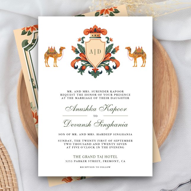 Invitation Vintage Crest Royal Camel Indian Hindu Mariage (Créateur téléchargé)