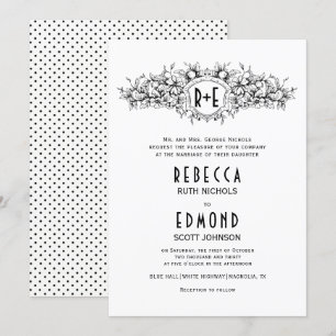 Invitation Vintage crête héraldique avec initiales mariage