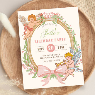 Invitation Vintage cupid floral bow birthday