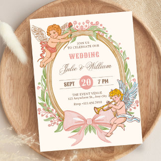 Invitation Vintage cupid floral bow wedding
