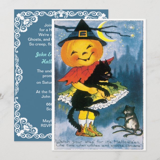 Invitation Vintage Cute Little Citrouille Halloween (Devant / Derrière)
