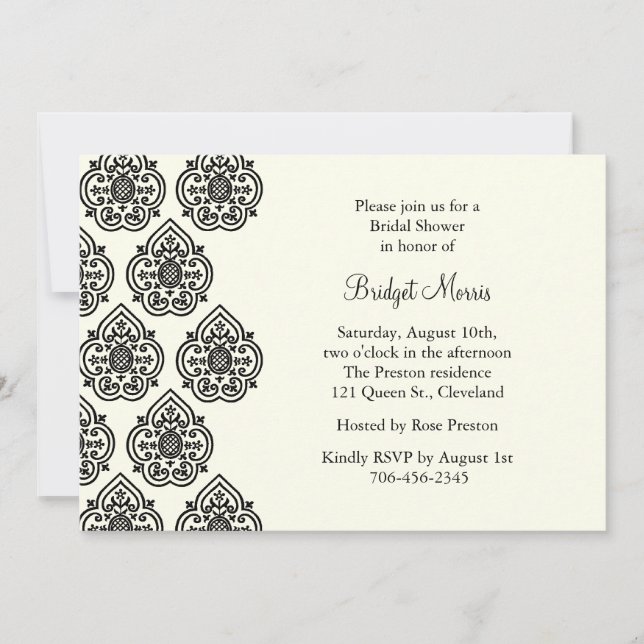 Invitation vintage Damask Bridal Shower (Devant)