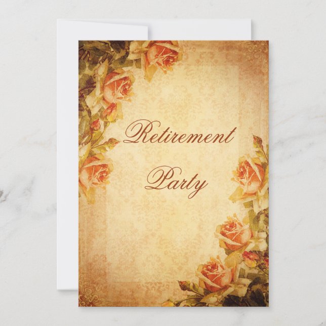 Invitation Vintage Damask Shabby Chic Peach Roses retraite (Devant)