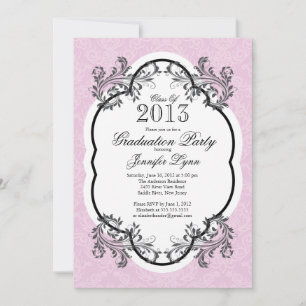 Invitation Vintage Damask Stylish Pink Graduation Party