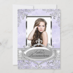 Invitation Vintage d'argent violet photo Quinceanera