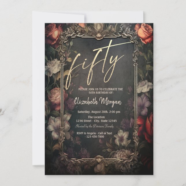 Invitation Vintage Dark Rose gothique 50e anniversaire (Devant)