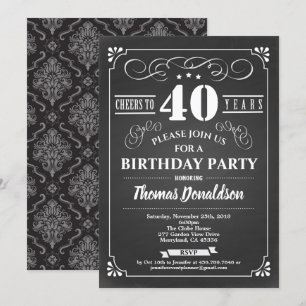 invitation vintage de 40 ans. Classique de Chalkbo