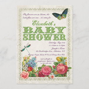 Invitation vintage de baby shower de jardin - vert