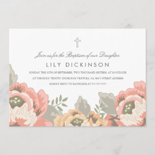 Invitation Vintage de baptême floral