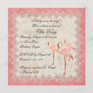 Invitation vintage de bébé de Flamants roses de